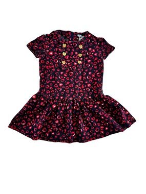 Hartstrings Navy Dress with Red Heart Print button show wear